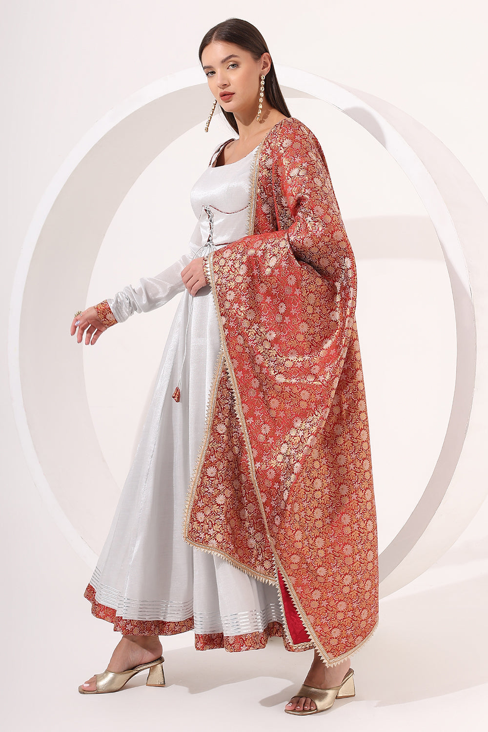 Silver Anarkali with Brocade Dupatta