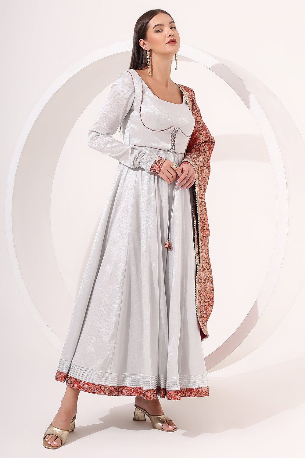 Silver Anarkali with Brocade Dupatta