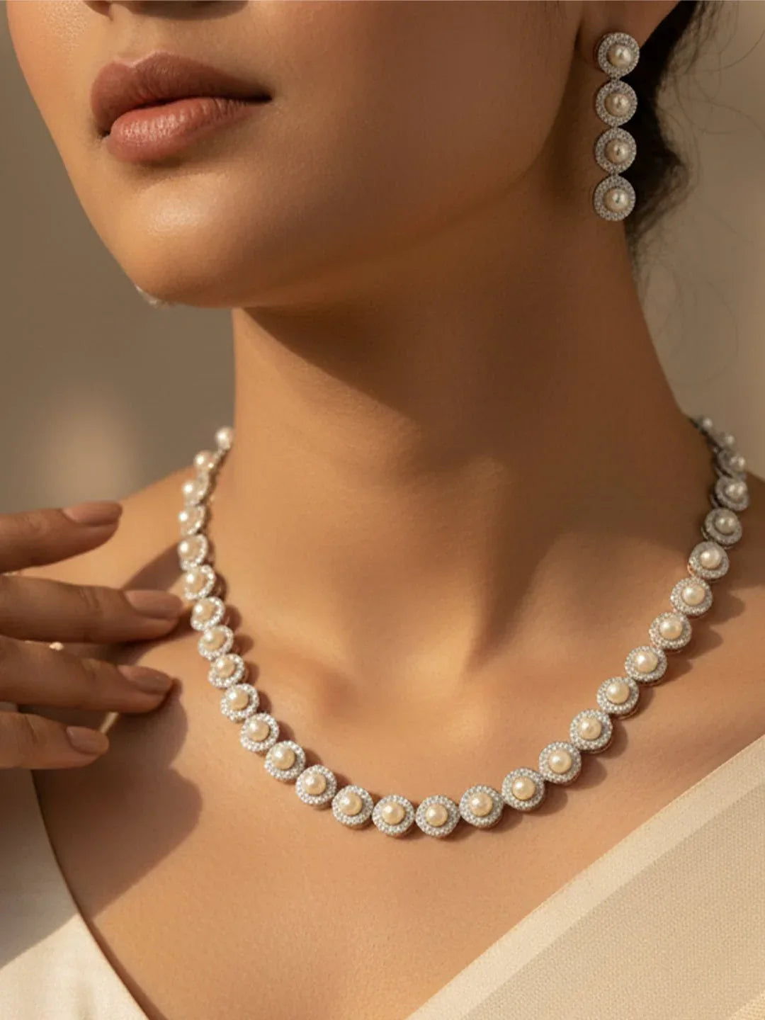 Silver Plated American Diamond Necklace for Women