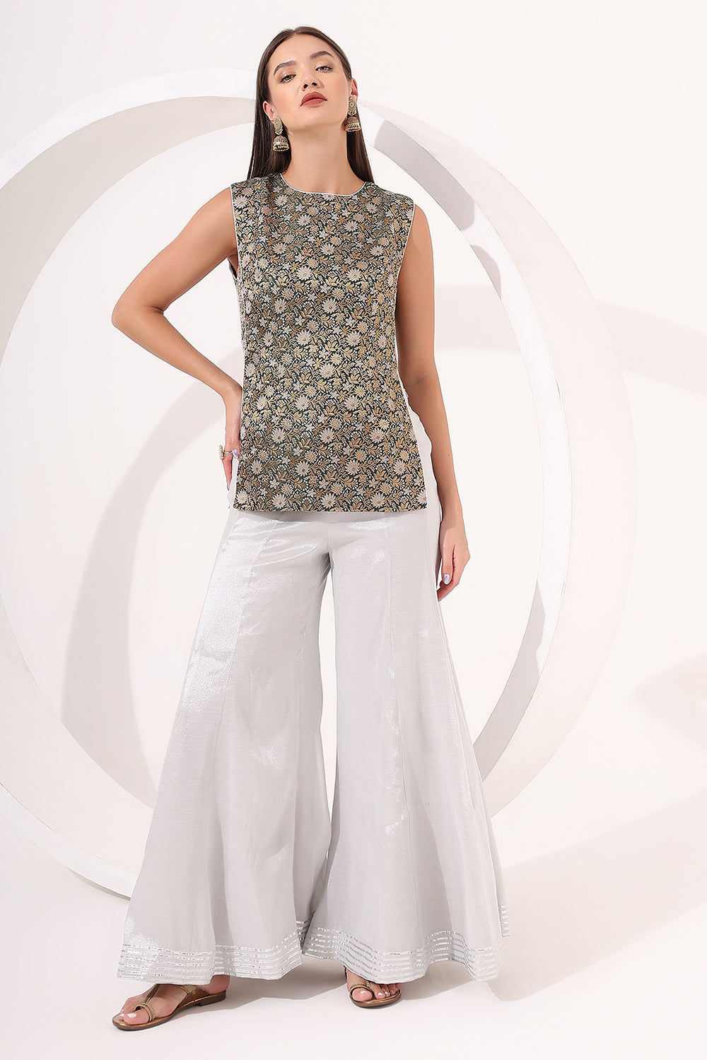 Silver Sharara with Brocade Top