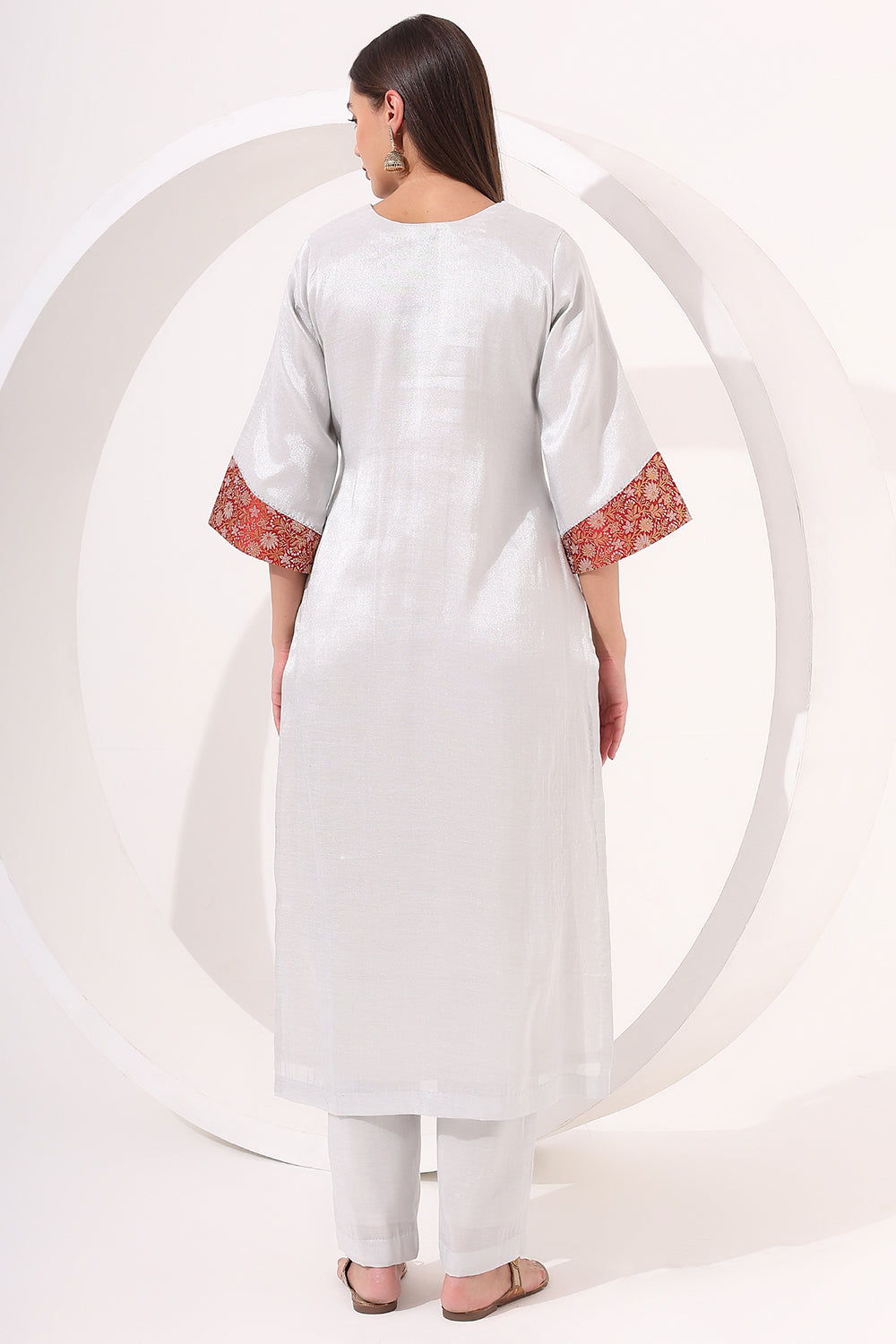 Silver Tissue Straight Kurta Set