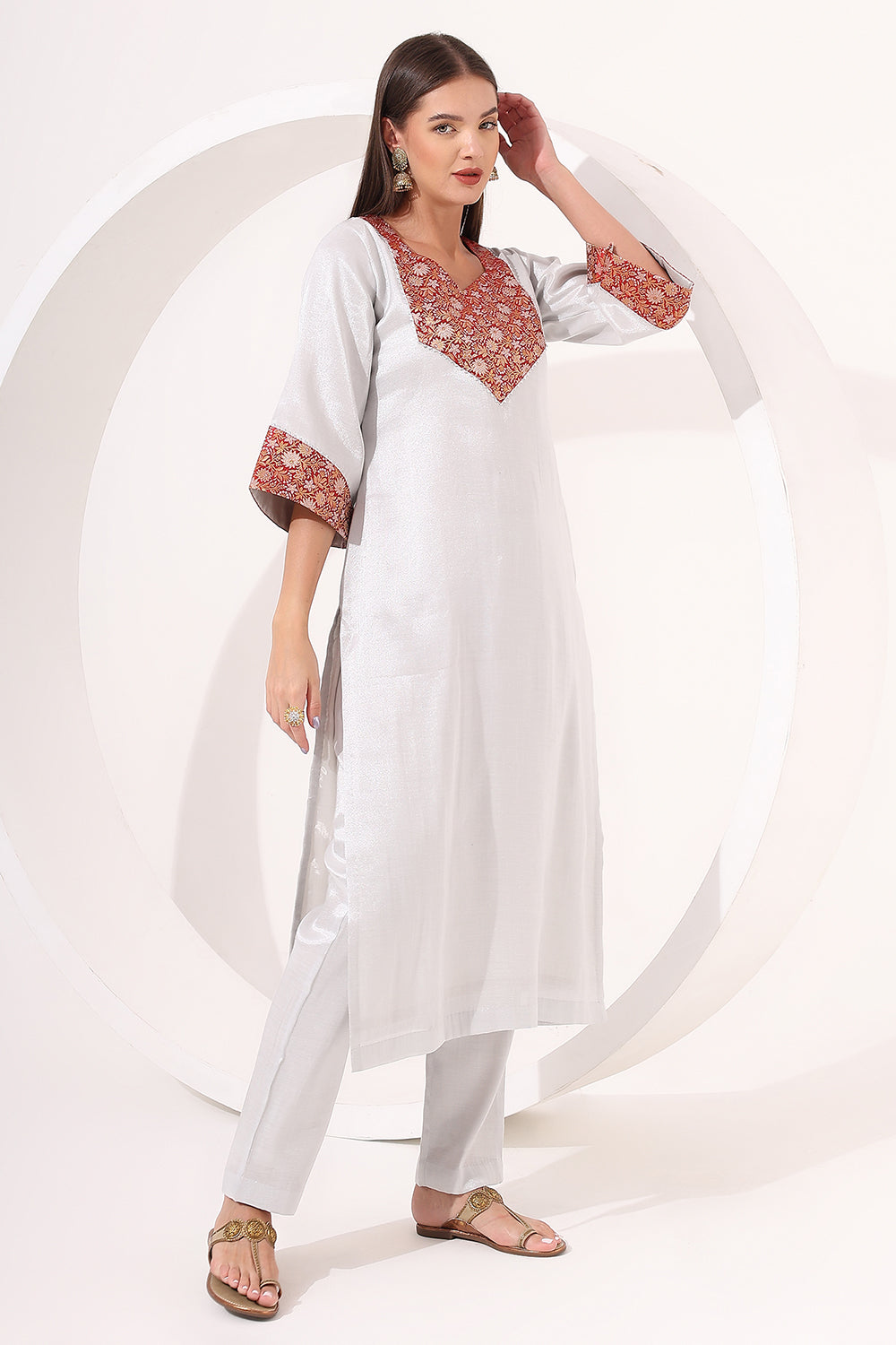 Silver Tissue Straight Kurta Set