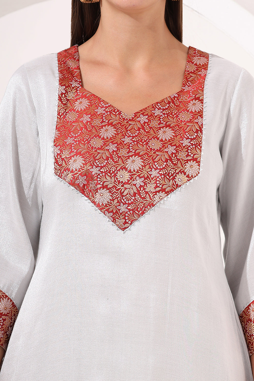 Silver Tissue Straight Kurta Set