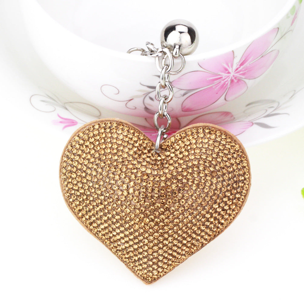 Ounamei Rhinestone Heart Keychain | Crystal Bling Tassel Bag Charm