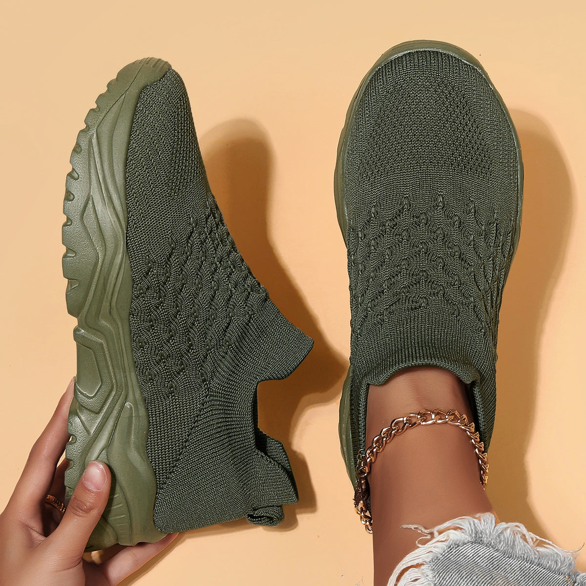 Women's Avielle Knit Slip-On Sneakers - Chunky Ridged Sole Walking Shoes (US 4-11)