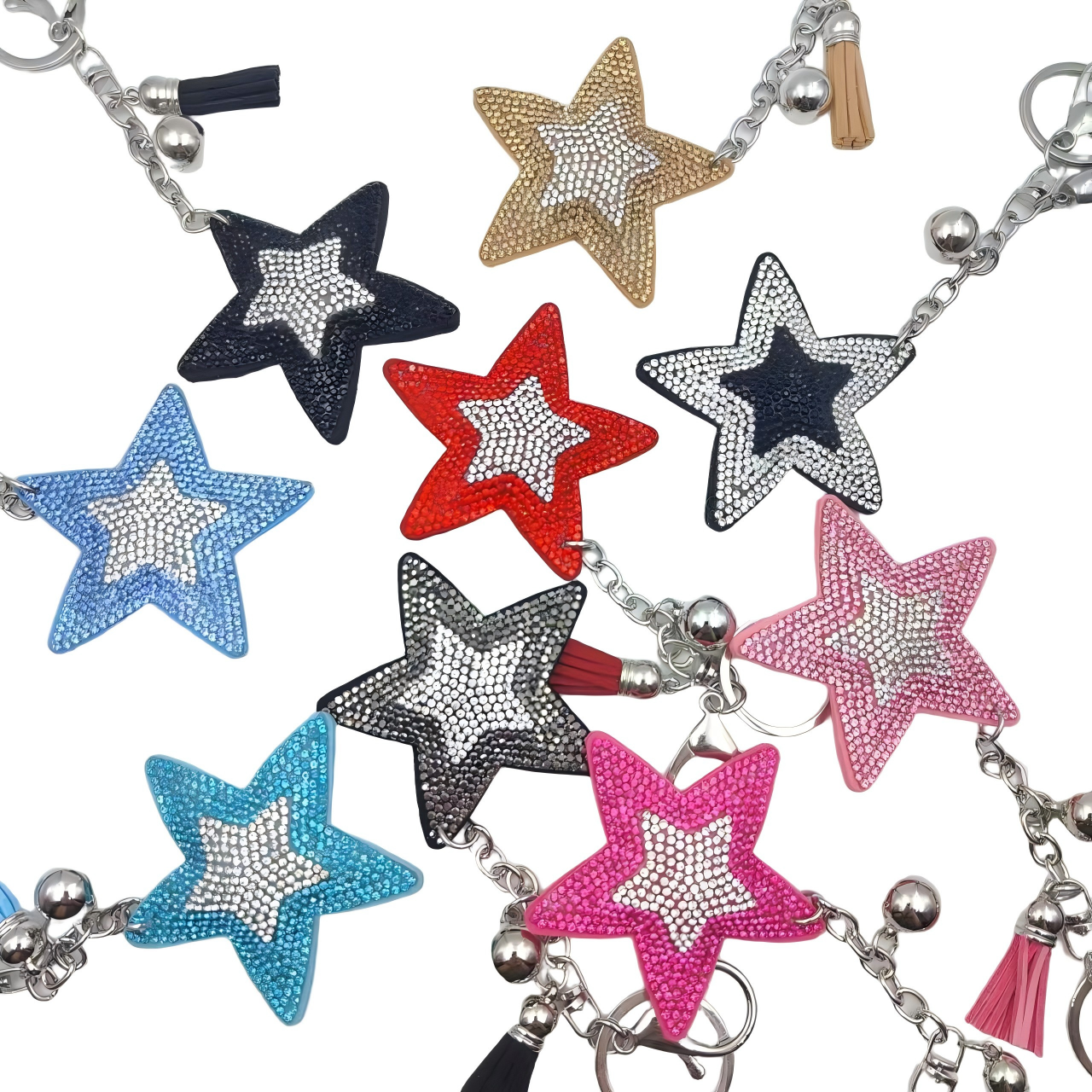 Ounamei Colorblock Star Keychain | Glitter Crystal Tassel Bag Charm