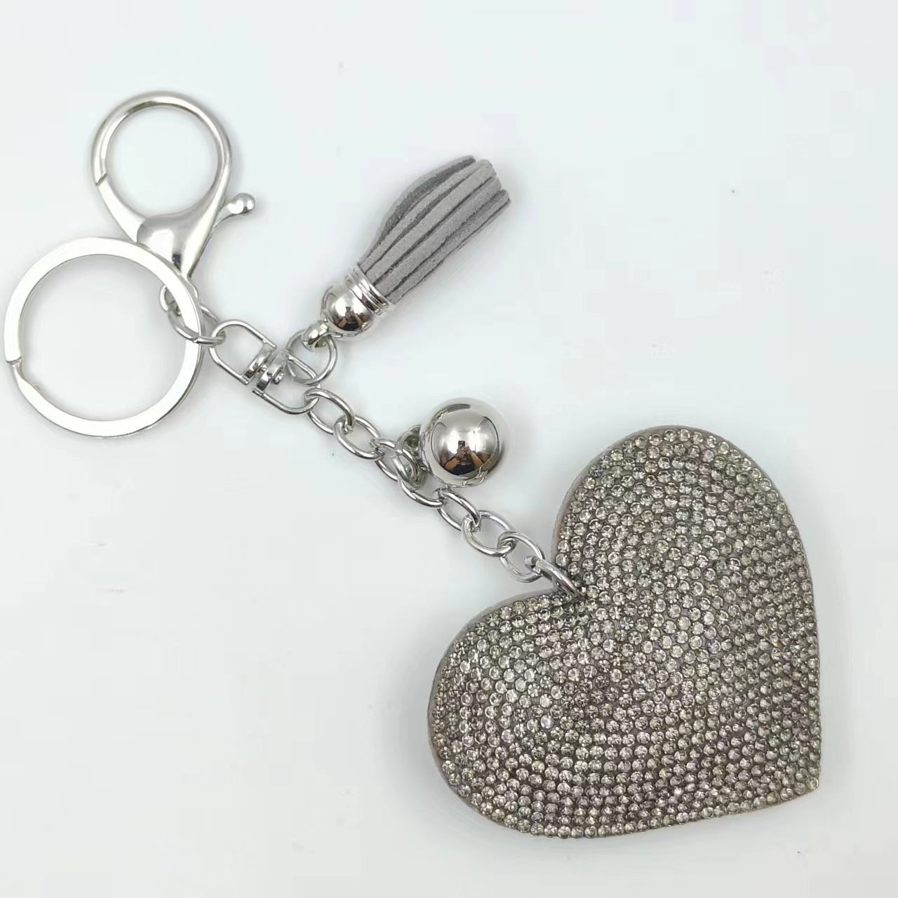 Ounamei Rhinestone Heart Keychain | Crystal Bling Tassel Bag Charm