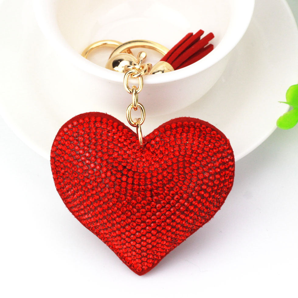 Ounamei Rhinestone Heart Keychain | Crystal Bling Tassel Bag Charm