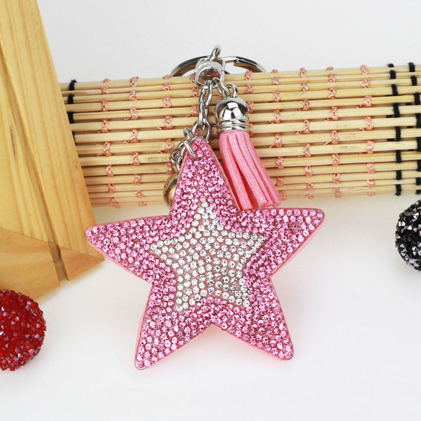 Ounamei Colorblock Star Keychain | Glitter Crystal Tassel Bag Charm