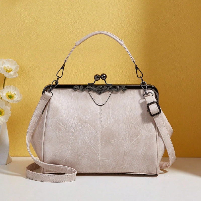 Women's British Vintage Oversized Bag – Multi-Way Shoulder/Tote Bag with Clip Closure
