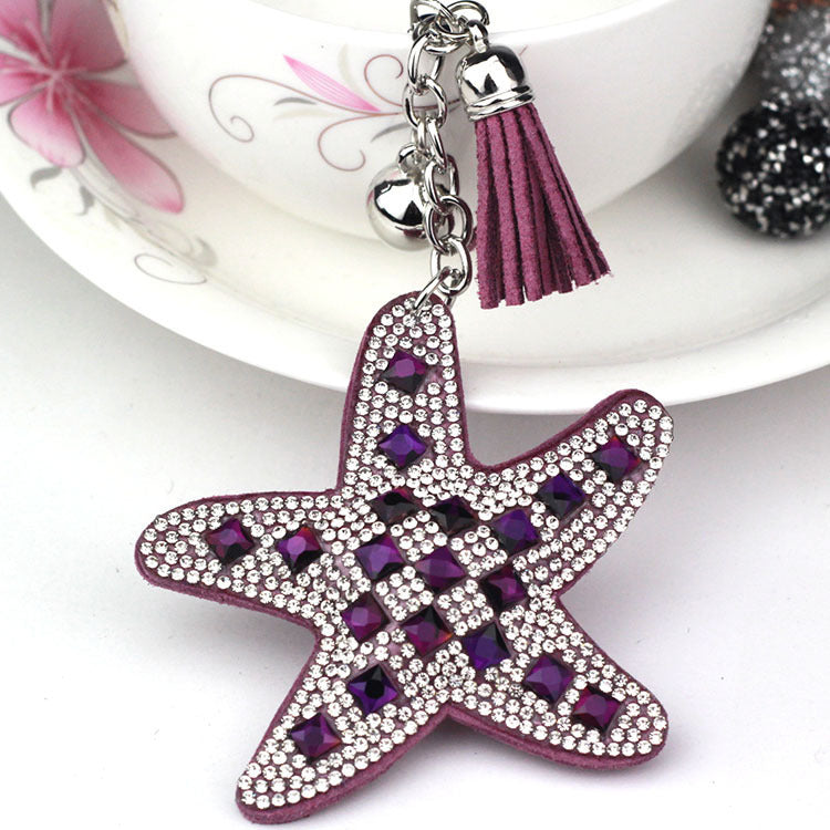 Ounamei Rhinestone Starfish Keychain | Rhinestone Tassel Bag Charm