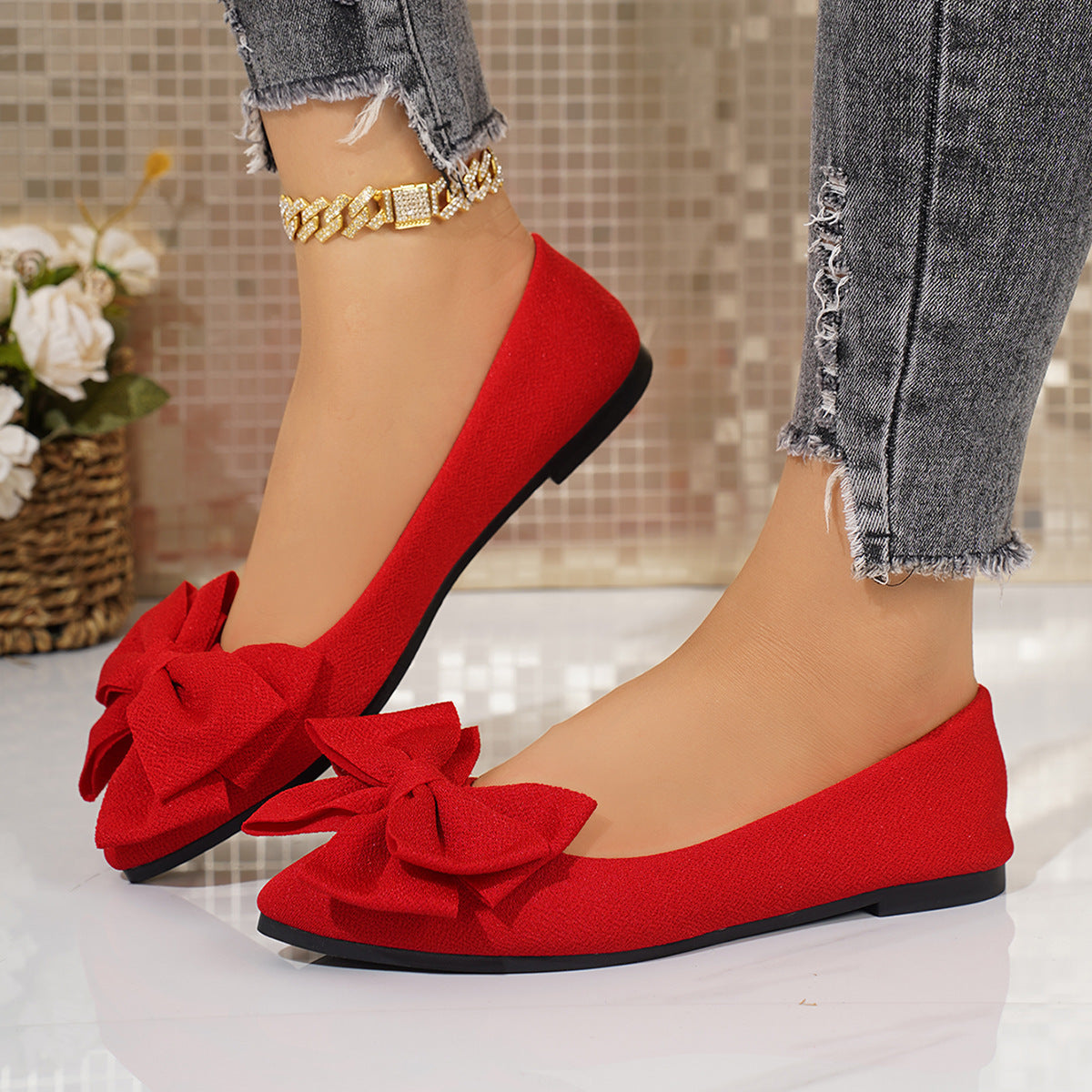 Women’s Bella Bow Slip-On Flat Loafers – Pointed-Toe Casual Soft-Soled Shoes (US5–10.5)