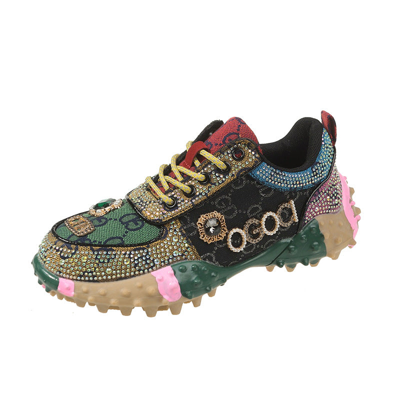 Women’s Lumira Embroidered Letter Mesh Platform Sneakers – Rhinestone Detail Chunky Sole Light Luxury Fashion Sneakers (US 4–10.5)