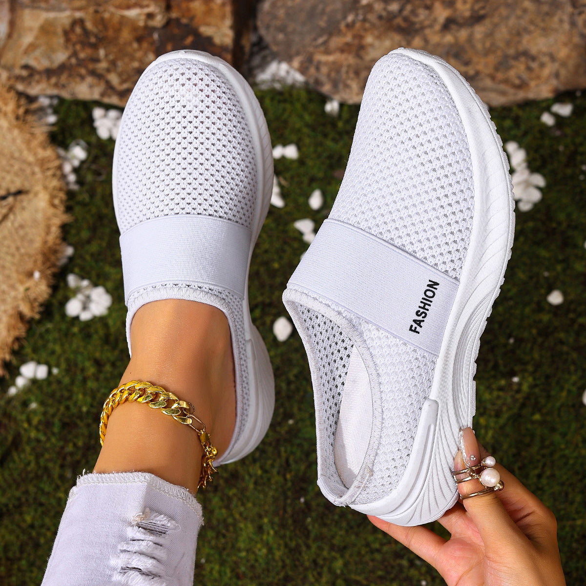 Women’s AirEase Knit Slip-On Mules – Breathable Mesh Casual Flats (US 5–10.5)