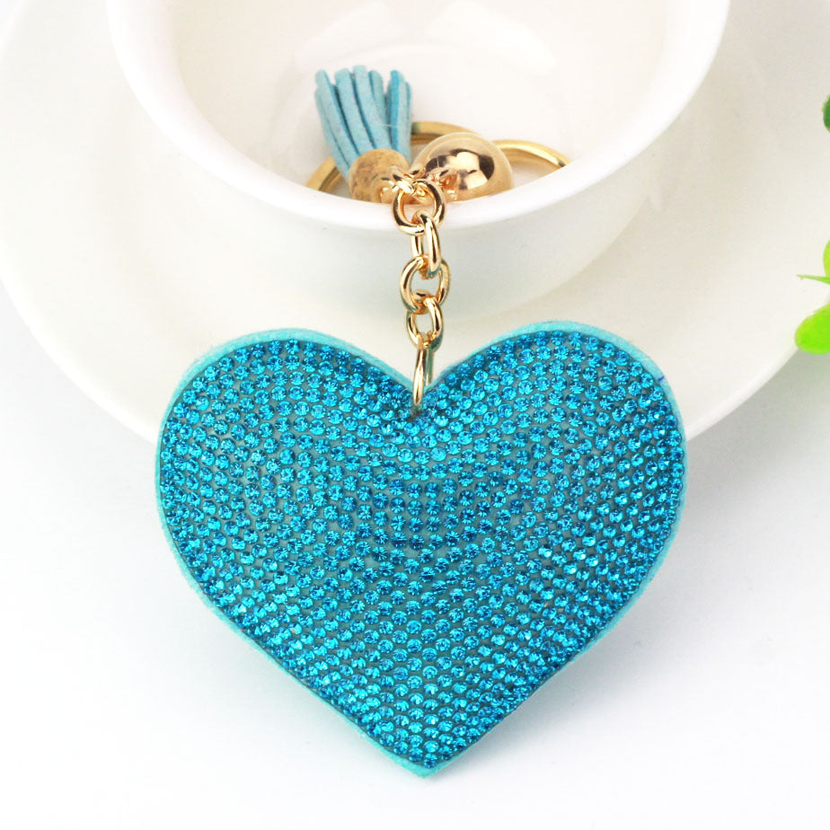 Ounamei Rhinestone Heart Keychain | Crystal Bling Tassel Bag Charm