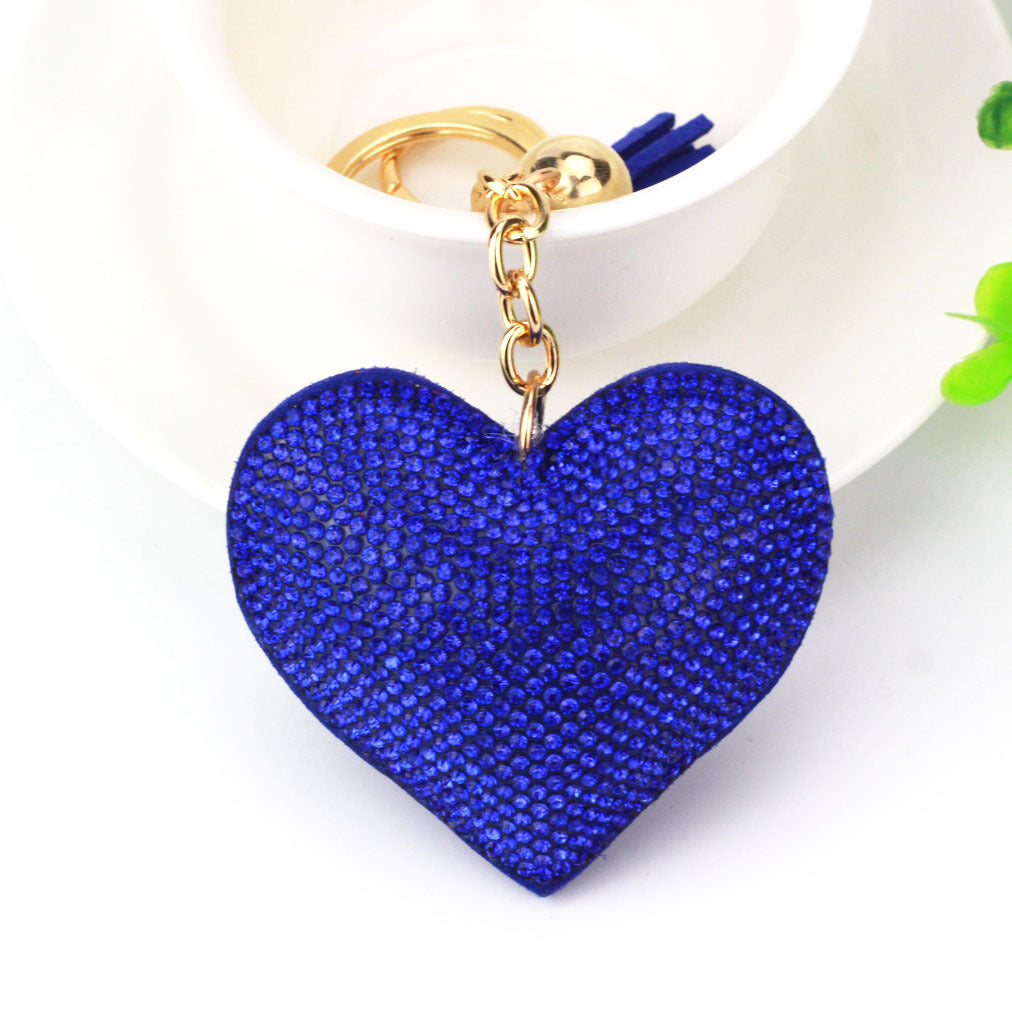 Ounamei Rhinestone Heart Keychain | Crystal Bling Tassel Bag Charm