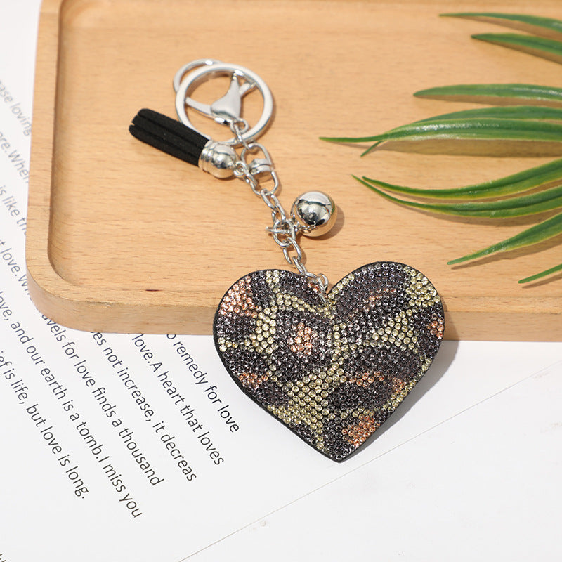 Ounamei Rhinestone Heart Keychain | Crystal Bling Tassel Bag Charm
