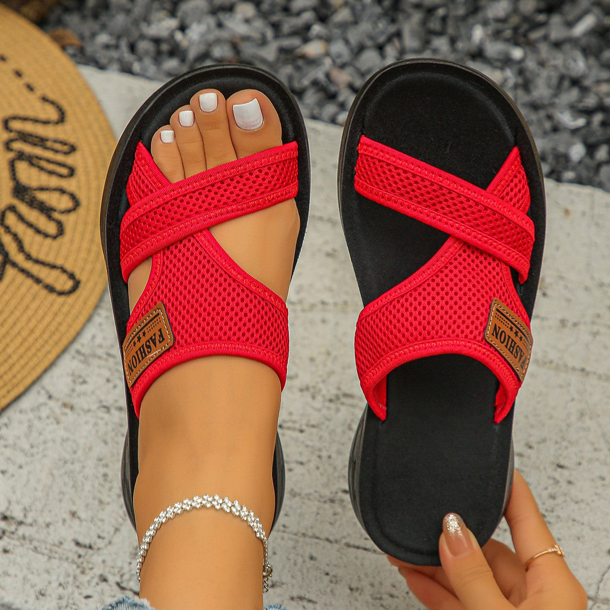 Women’s SunStep Flat Mesh Slide Sandals – Breathable Open-Toe Beach Shoes (US 5–10.5)