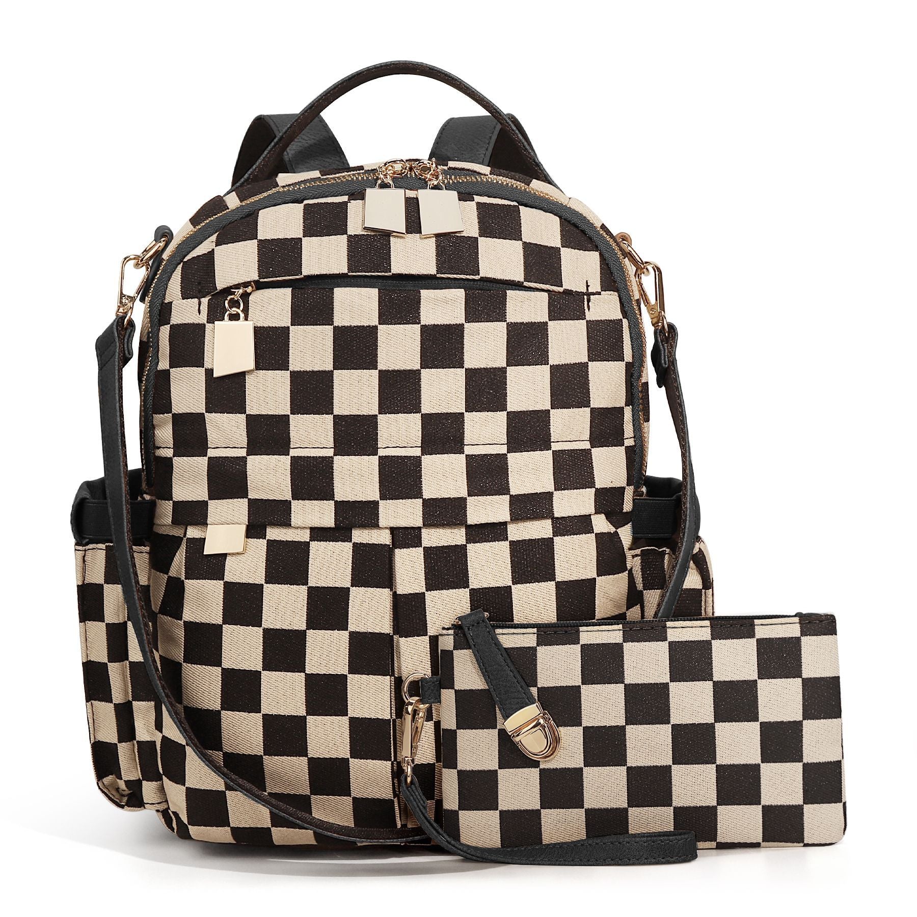 Ounamei Checkered Backpack Purse for Women | Anti-Theft Travel & Work Bag with Matching Pouch