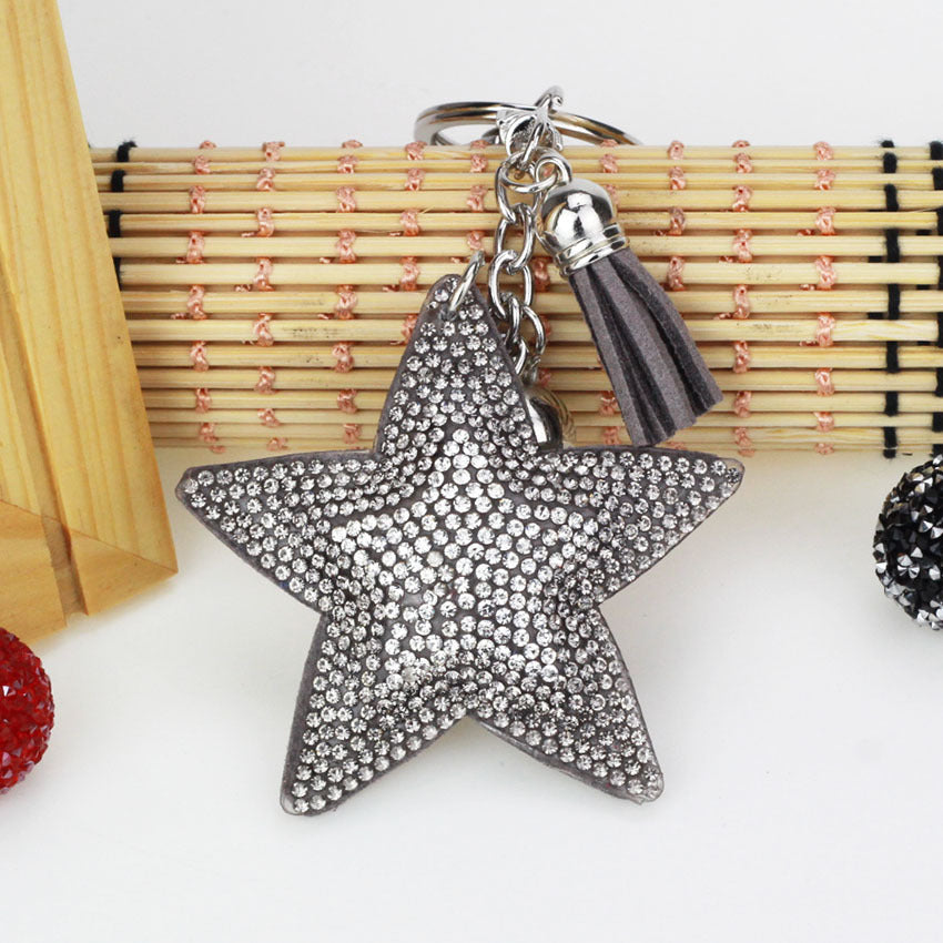 Ounamei Colorblock Star Keychain | Glitter Crystal Tassel Bag Charm