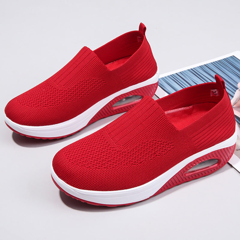 Women's Plus Size Low-Top Knit Wedge Sneakers - Breathable Round-Toe Height-Increasing Casual Shoes for Spring/Summer