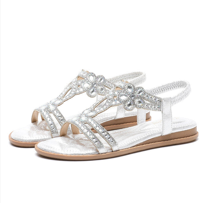 Women's Vesper Woven Bohemian Rhinestone Flat Sandals - Artisan Round-Toe Summer Sandals (US 4-10.5)