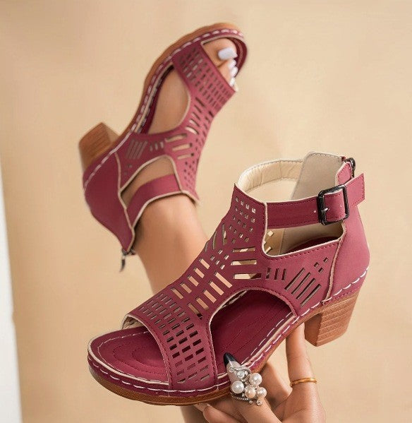 Women’s Cove Buckle Peep-Toe Heels – Cutout Chunky High Heel Sandals (US 5–10.5)