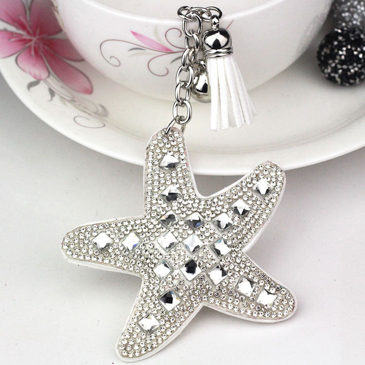 Ounamei Rhinestone Starfish Keychain | Rhinestone Tassel Bag Charm