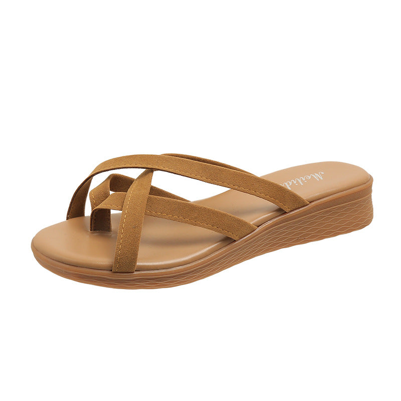 Women’s Vela Flat Toe-Ring Slides – Comfortable Slightly-Heeled Fashion Beach Sandals (US 5–10.5)