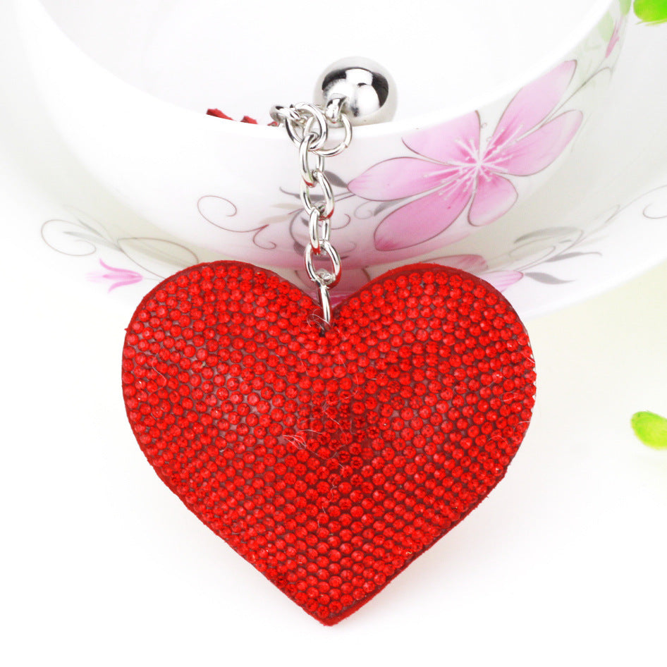 Ounamei Rhinestone Heart Keychain | Crystal Bling Tassel Bag Charm