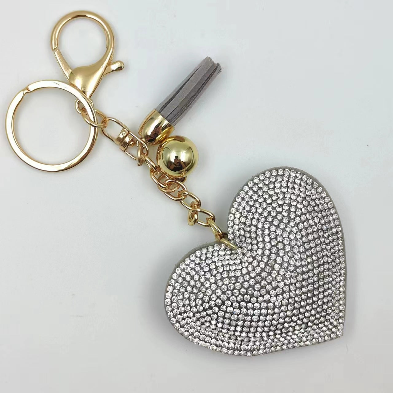 Ounamei Rhinestone Heart Keychain | Crystal Bling Tassel Bag Charm