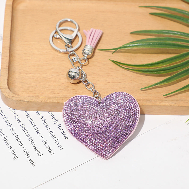 Ounamei Rhinestone Heart Keychain | Crystal Bling Tassel Bag Charm