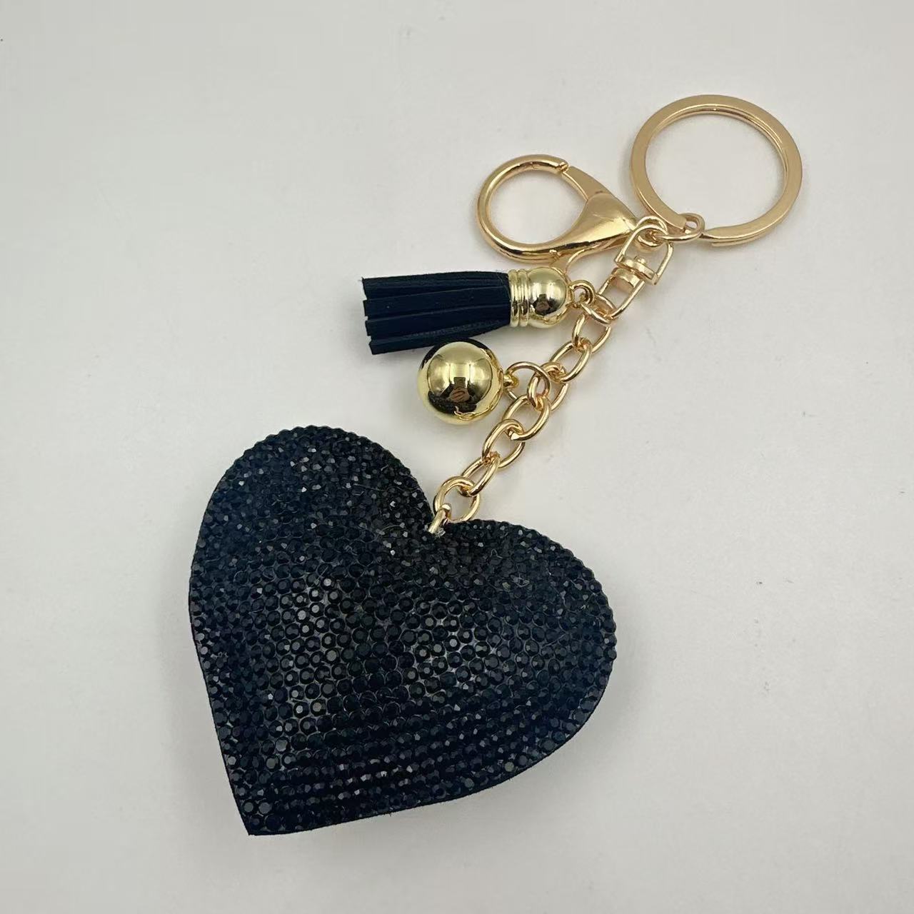 Ounamei Rhinestone Heart Keychain | Crystal Bling Tassel Bag Charm