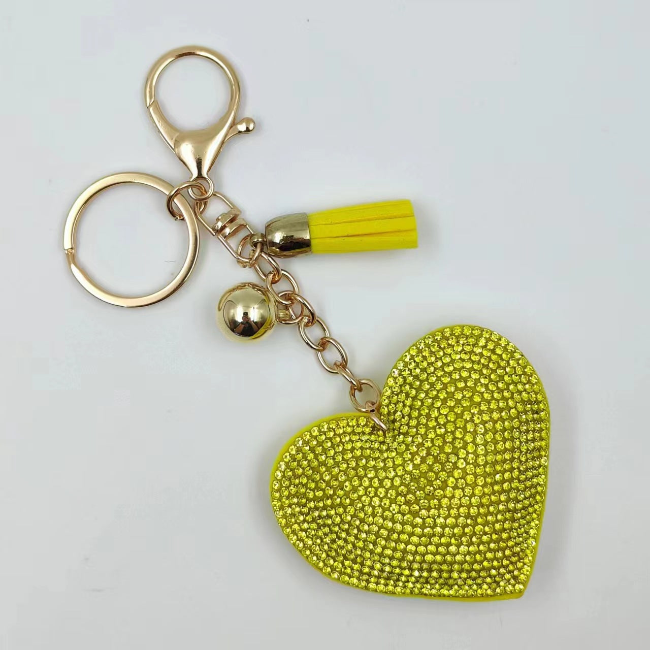 Ounamei Rhinestone Heart Keychain | Crystal Bling Tassel Bag Charm