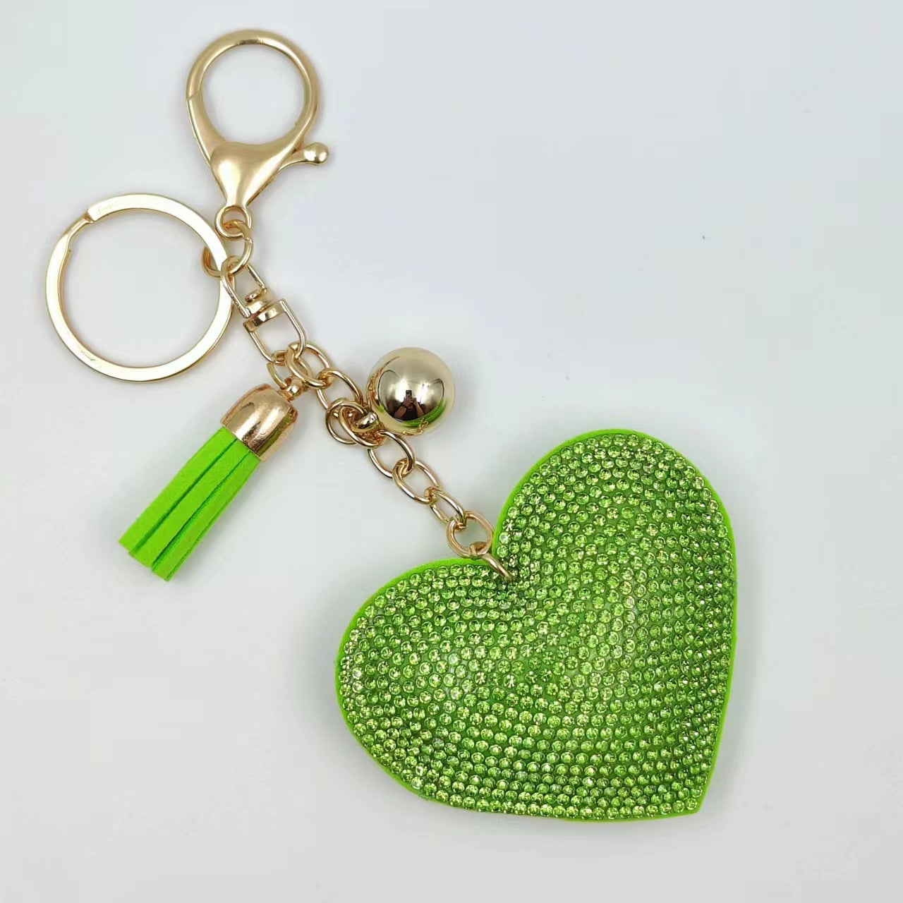 Ounamei Rhinestone Heart Keychain | Crystal Bling Tassel Bag Charm