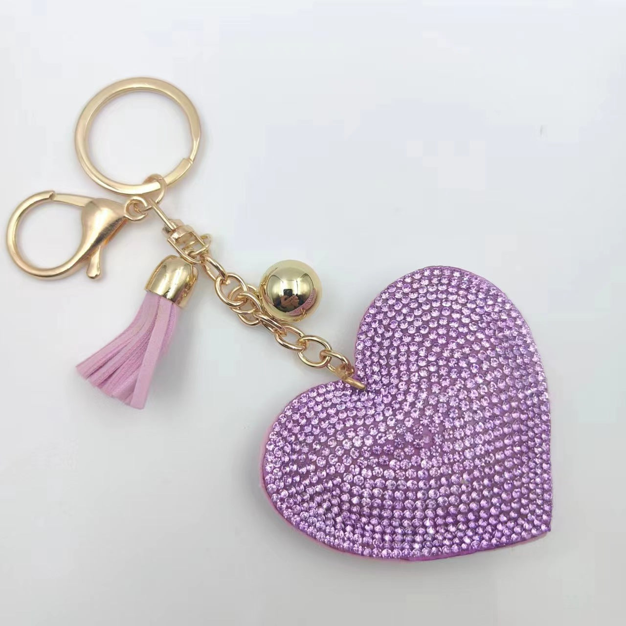 Ounamei Rhinestone Heart Keychain | Crystal Bling Tassel Bag Charm