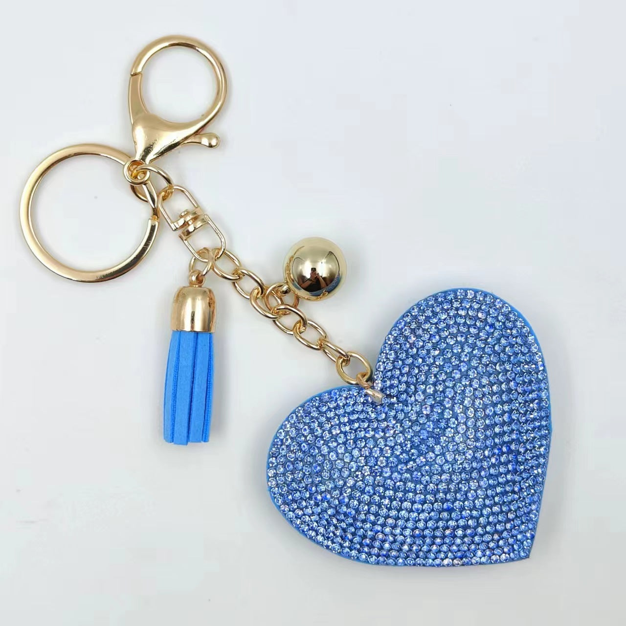 Ounamei Rhinestone Heart Keychain | Crystal Bling Tassel Bag Charm