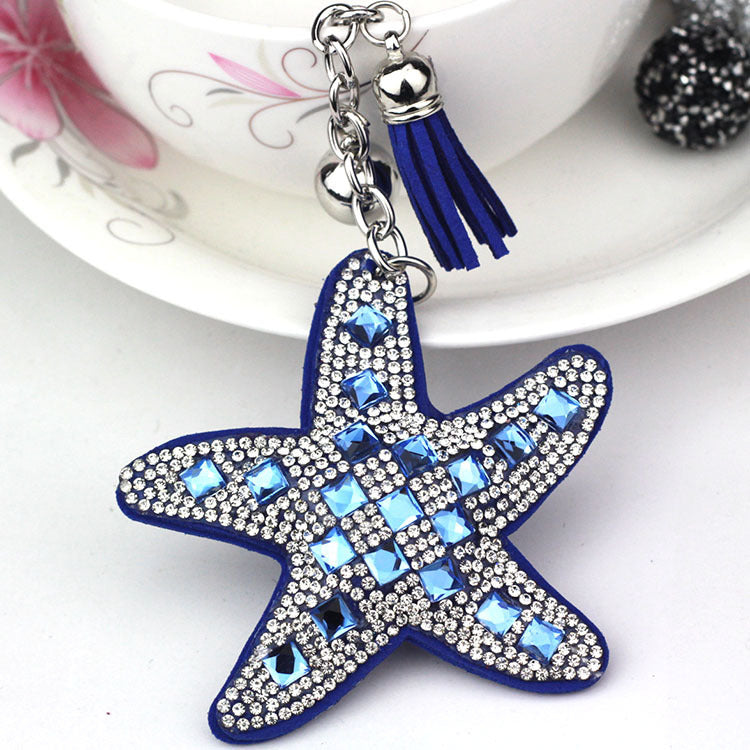 Ounamei Rhinestone Starfish Keychain | Rhinestone Tassel Bag Charm