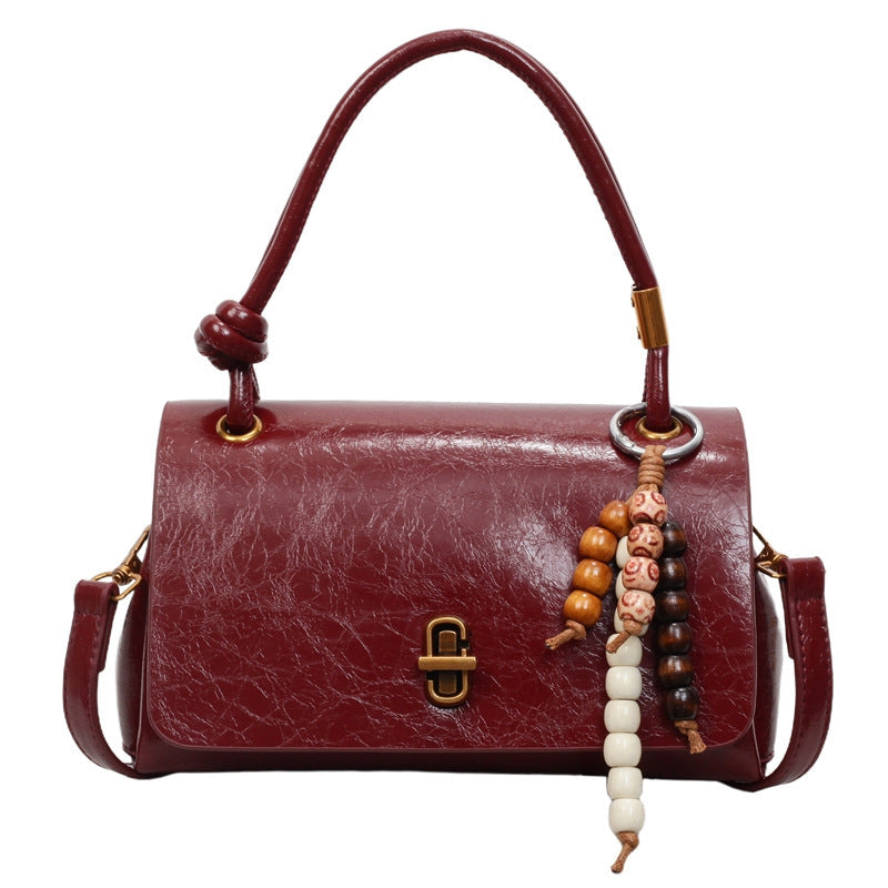 Women’s Lumière Mini Flap Bag – Glossy Waxed PU Leather, Metallic Lock Chain Shoulder & Crossbody Bag