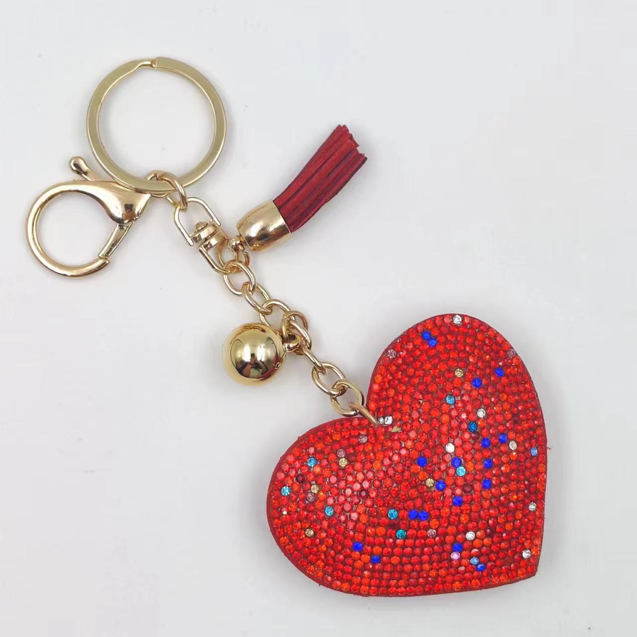 Ounamei Rhinestone Heart Keychain | Crystal Bling Tassel Bag Charm