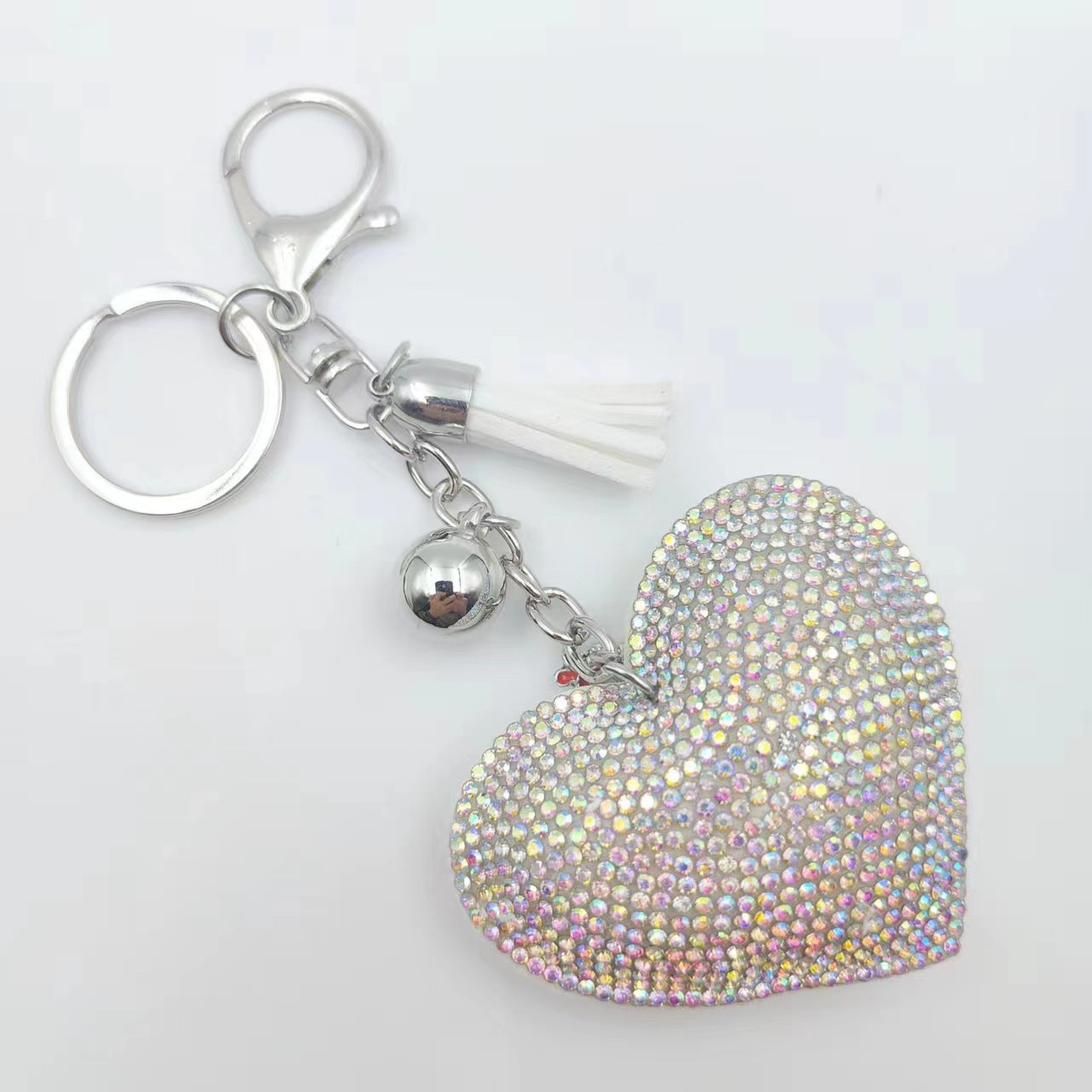 Ounamei Rhinestone Heart Keychain | Crystal Bling Tassel Bag Charm