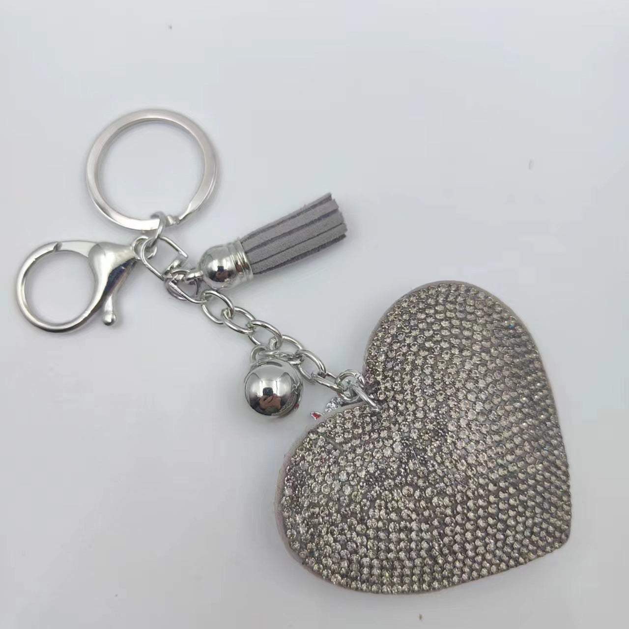 Ounamei Rhinestone Heart Keychain | Crystal Bling Tassel Bag Charm