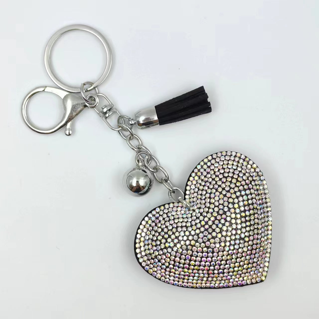 Ounamei Rhinestone Heart Keychain | Crystal Bling Tassel Bag Charm