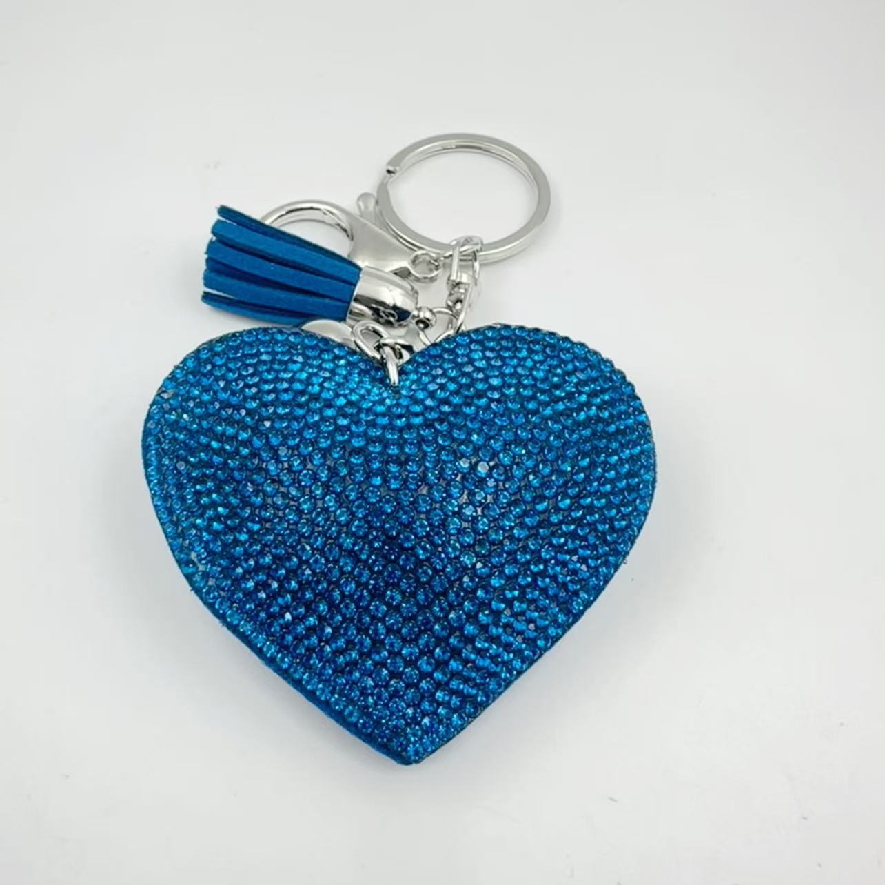 Ounamei Rhinestone Heart Keychain | Crystal Bling Tassel Bag Charm