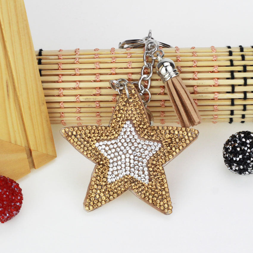 Ounamei Colorblock Star Keychain | Glitter Crystal Tassel Bag Charm