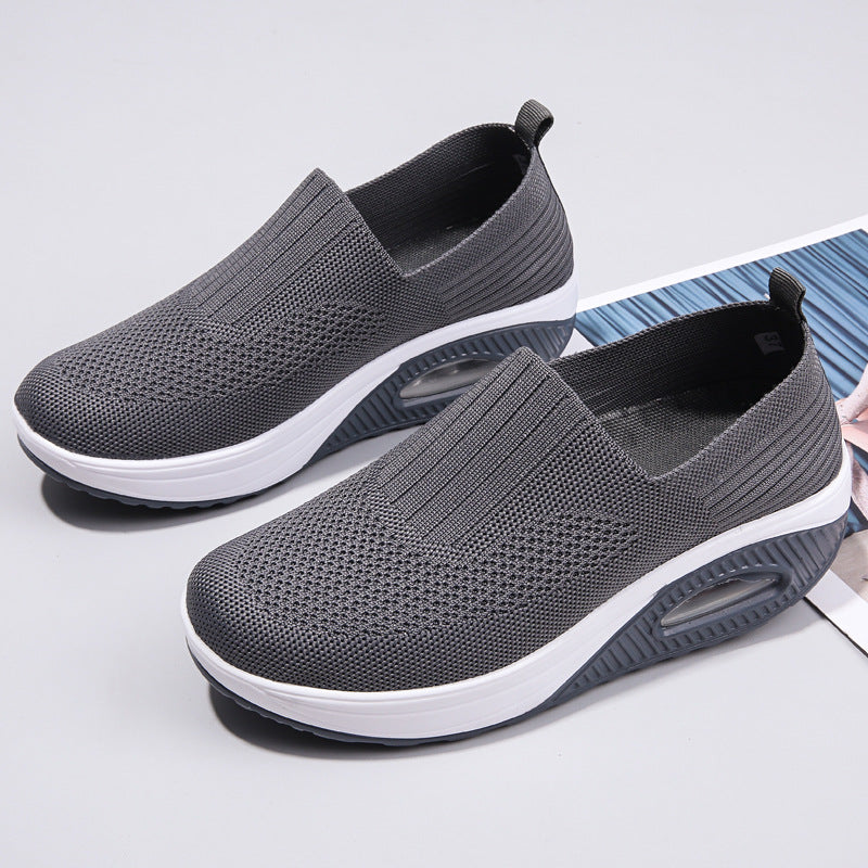 Women's Plus Size Low-Top Knit Wedge Sneakers - Breathable Round-Toe Height-Increasing Casual Shoes for Spring/Summer