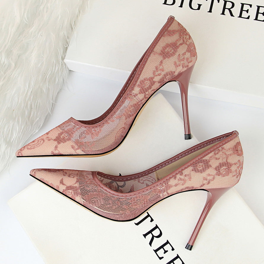 Women’s Valeria Lace Mesh Stiletto Pumps – Pointed-Toe Hollow Elegant Heels (US 3.5–10.5)