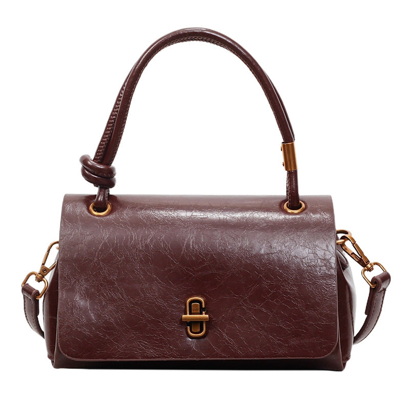 Women’s Lumière Mini Flap Bag – Glossy Waxed PU Leather, Metallic Lock Chain Shoulder & Crossbody Bag