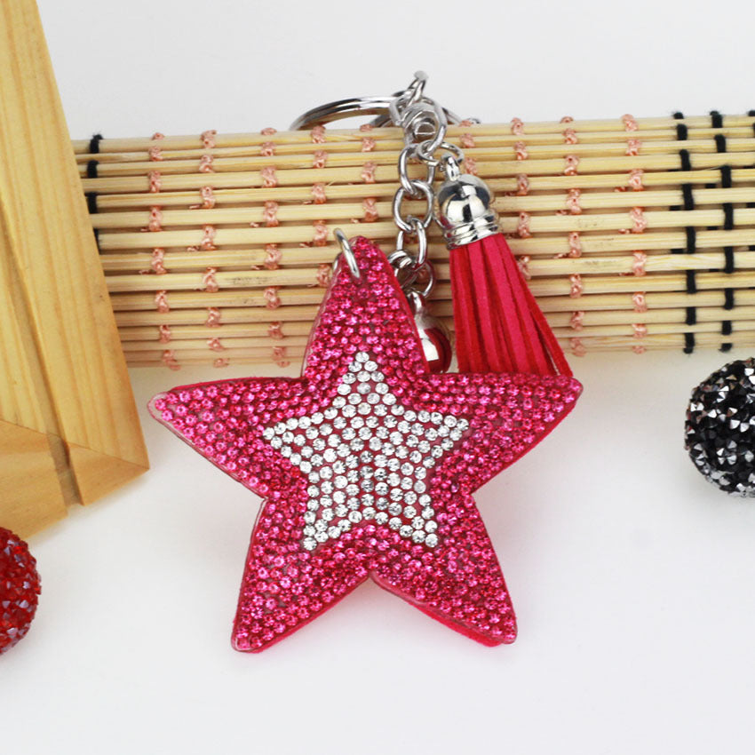 Ounamei Colorblock Star Keychain | Glitter Crystal Tassel Bag Charm
