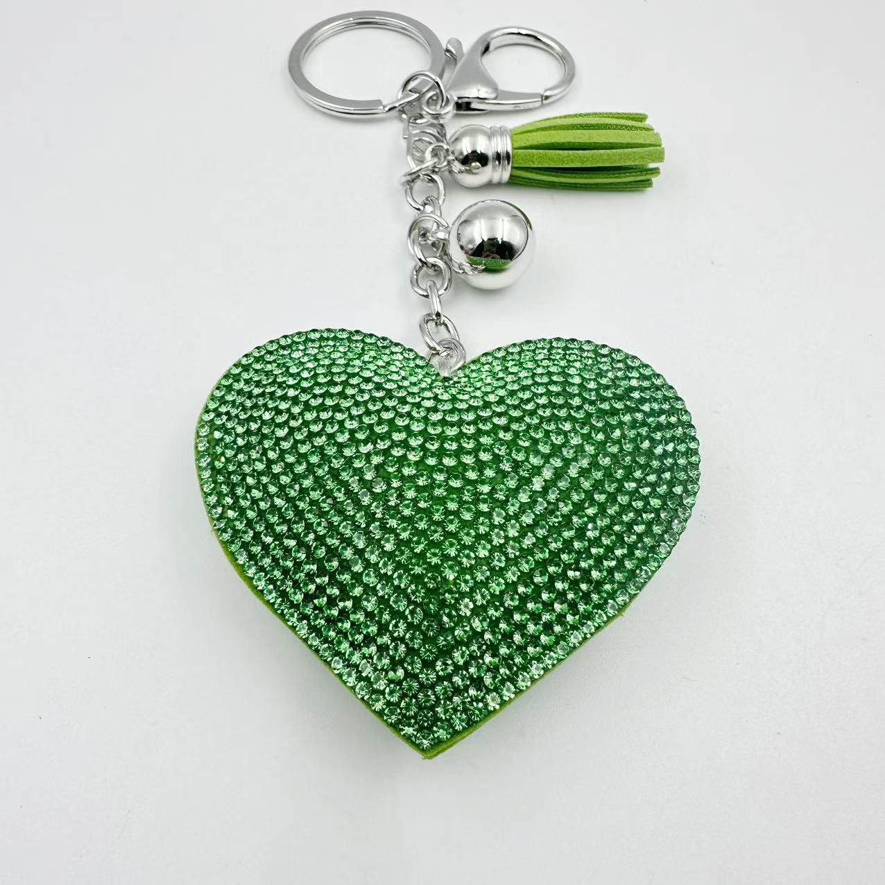 Ounamei Rhinestone Heart Keychain | Crystal Bling Tassel Bag Charm